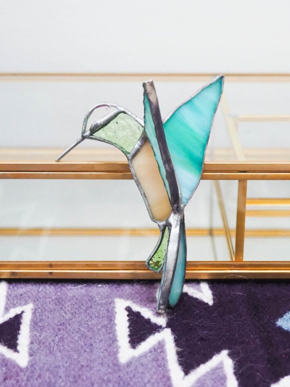 Vtg 3D Stained Glass Hummingbird Suncatcher - Cottagecore Whimsigoth